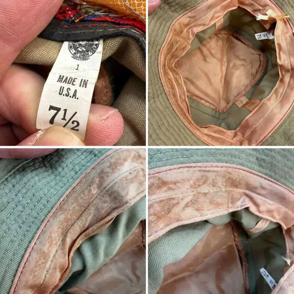 Vintage LL Bean Bucket Hat Size 7 1/2 Made in USA Union Plaid Tan Beige
